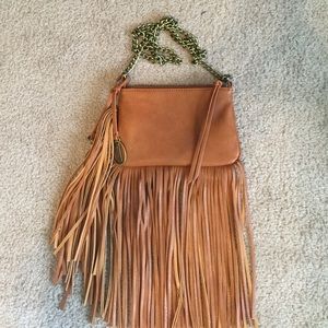 Carlos Santana brown fringe cross body purse