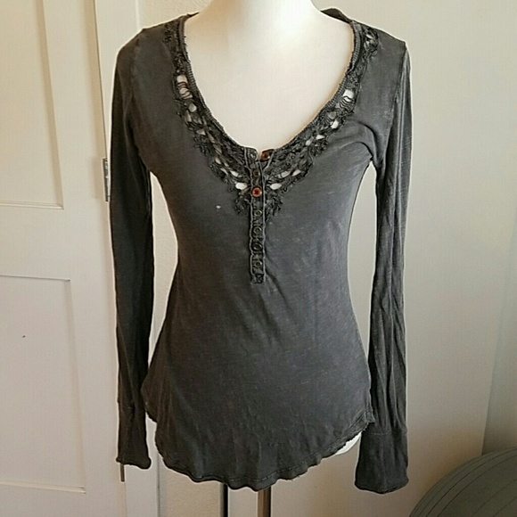 Free People grey Henley button top