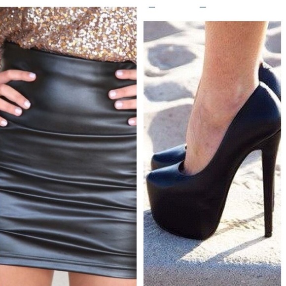 New Year's Eve outfit- sequin top, leather skirt