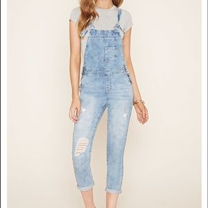Forever 21 Distressed Denim Overralls