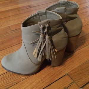 Taupe booties with fringe detail