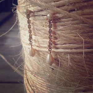 Formal tear drop pearl and cubic zirconia earrings