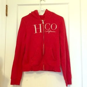 Red Hollister zip up hoodie