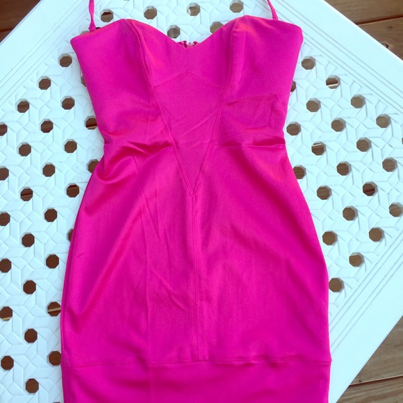 Bebe hot pink satin corset style dress
