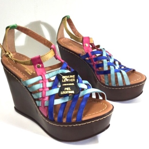 Passarela Leather Multi-color Wedges - Picture 2 of 4