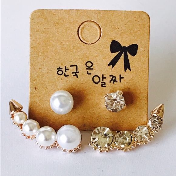 Faux pearl rhinestone through & through earrings