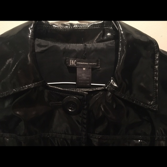 INC Black Paten-style Retro Raincoat - Picture 3 of 4
