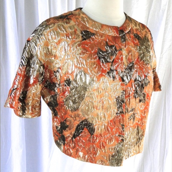 Vintage 1960 Designer Melba Hobson Lame Floral Cropped Jacket NOS Deadstock 10