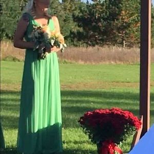 David's Bridal Long Mesh Dress w/ Cowl Back clover