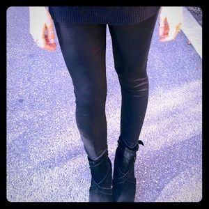 Faux leather leggings with zipper detail