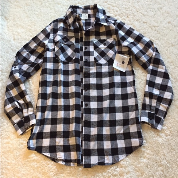 Black and White Checkered Long Sleeve Button Up