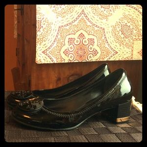 Tory Burch Black Wet Leather Heel, 2 times worn!