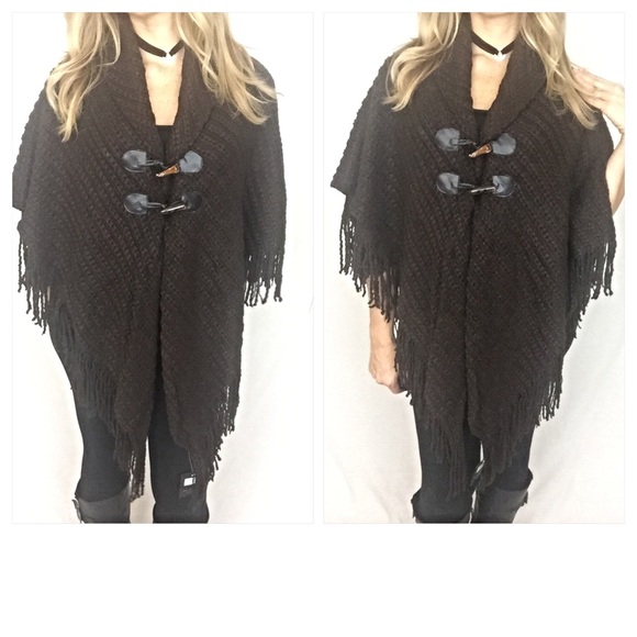 ✨SALE Soft Brown Poncho Wrap Tassel One Size - Picture 2 of 4