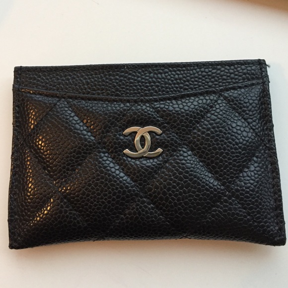 Chanel black caviar card holder