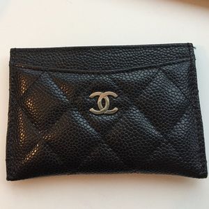 Chanel black caviar card holder