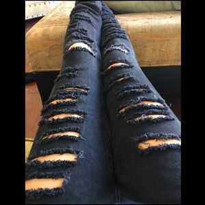 Distressed High-waisted Skinny Jeans