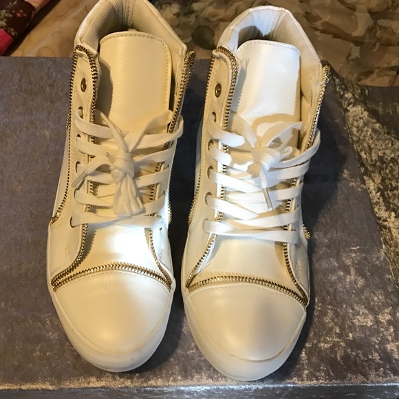 White, zipper trimmed, high top sneaker booties - Picture 1 of 4