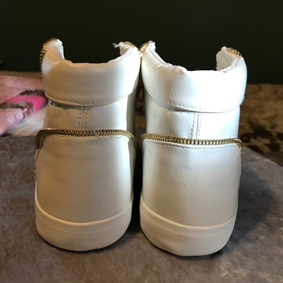 White, zipper trimmed, high top sneaker booties - Picture 3 of 4