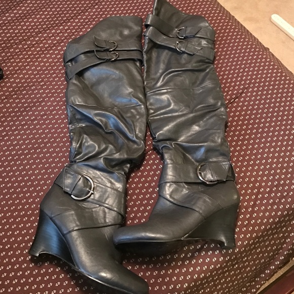 Grey knee boots