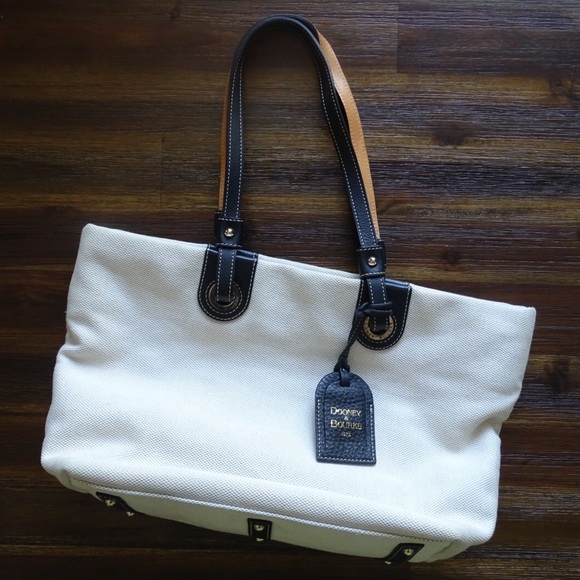 Dooney & Bourke Cream Canvas Leather Tote Bag
