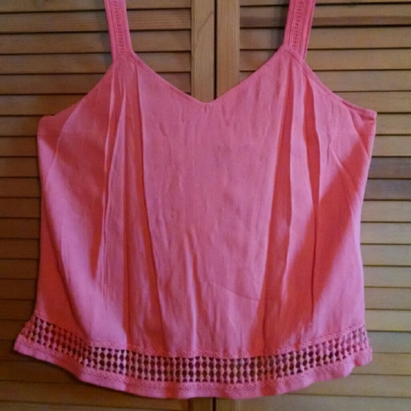 NEW Skies Are Blue coral crochet detail top BNWT