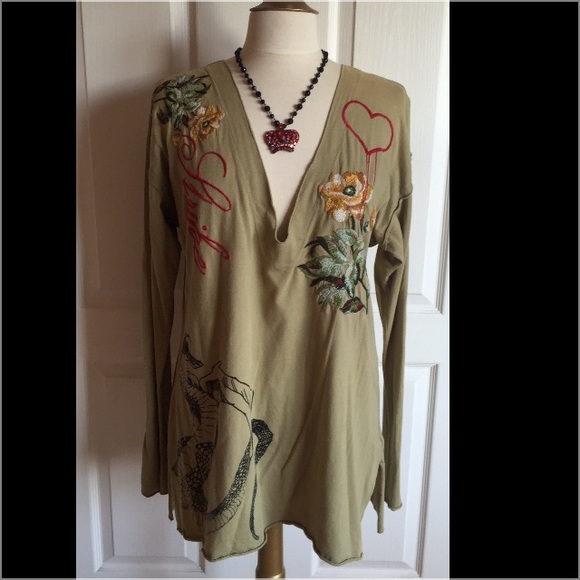 Johnny Was VNeck Strike Embroidered Tunic