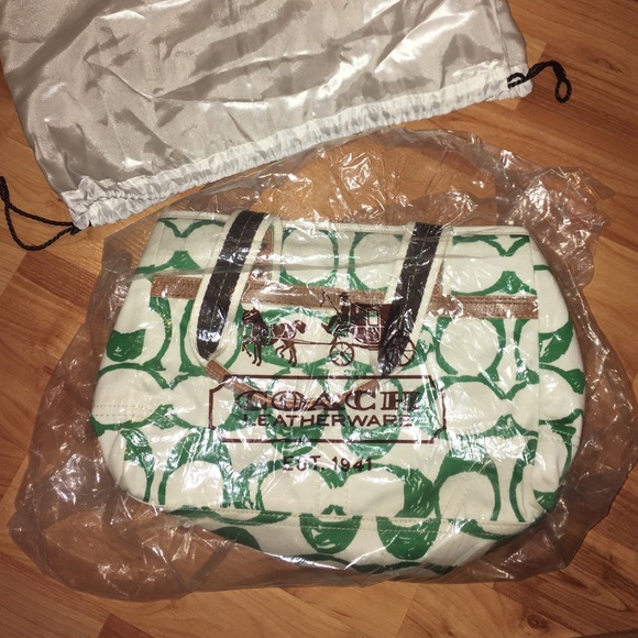 Coach Handbags - Green & White Coach Bag