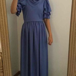 Vintage Formal Blue Puffed Sleeved Dress