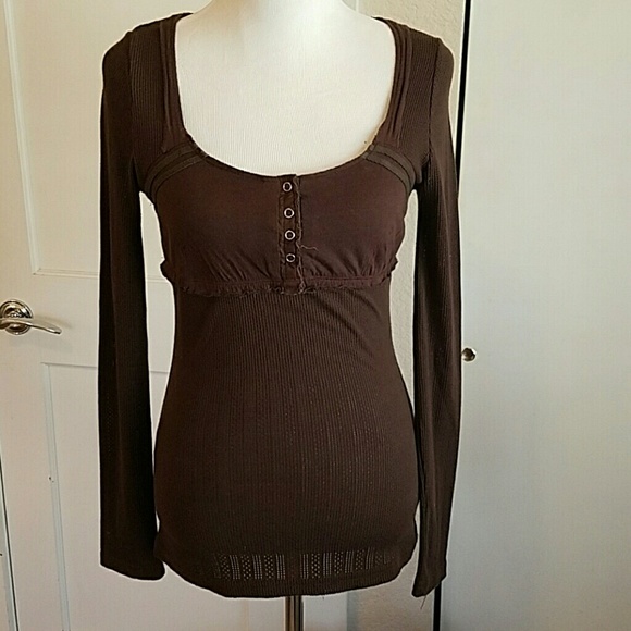 Chocolate colored Henley with snaps