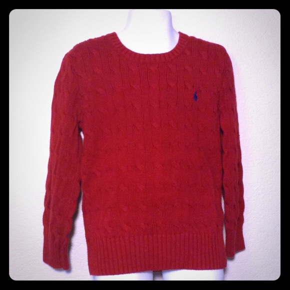 RALPH LAUREN POLO Red Cable Sweater L/S Boys SZ 6