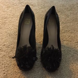 Saks Fifth Avenue Peep Toe Puff Ball Pumps