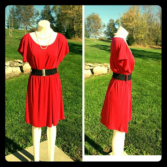 NWT Crimson Red Dress L w/ lace belt p.g. Couture