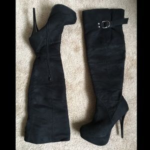 Black Suede Over the Knee Boots Size 7