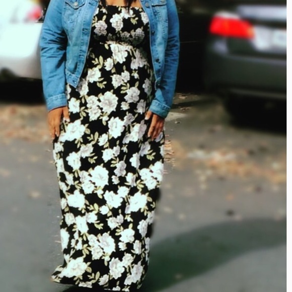 Floral super stretchy strapless maxi dress