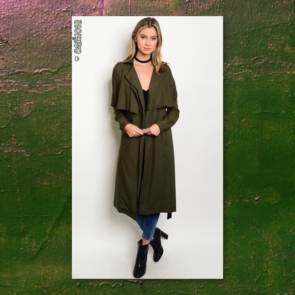 LAST 1 5⭐️RATED🆕Olive Open Front Trench Coat - Picture 2 of 3