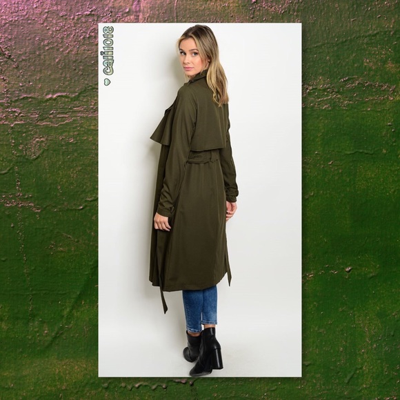 LAST 1 5⭐️RATED🆕Olive Open Front Trench Coat - Picture 3 of 3