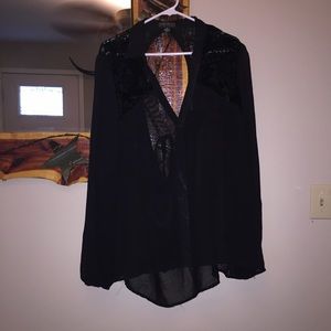 Sheer top with pretty velvet lace on top