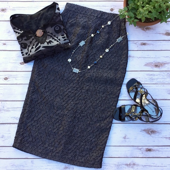 Charcoal Shiny Textured Pencil Skirt LAGENLOOK