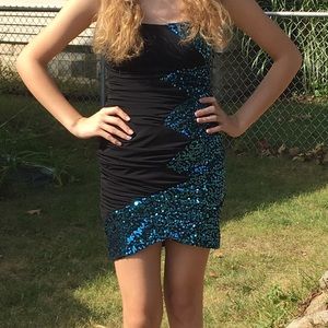 Sparkly Blue and Black Homecoming Dress