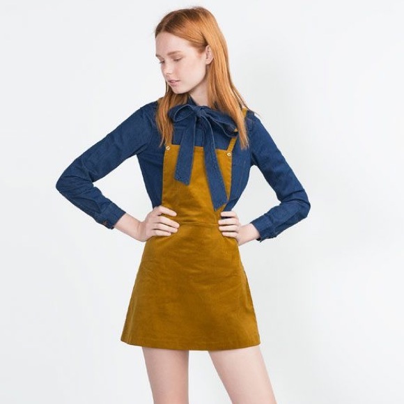 Zara Tan Corduroy Overall Pinafore Dress