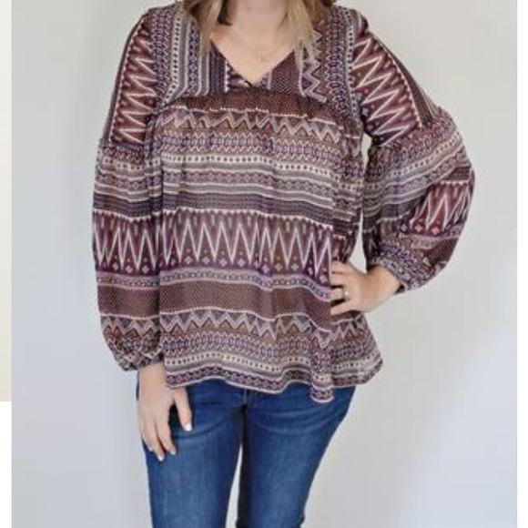 Empire Aztec Balloon sleeve Blouse