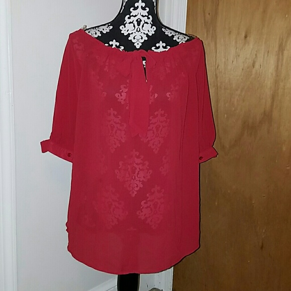 Women's Red  Short Sleeves  Blouse /w bows