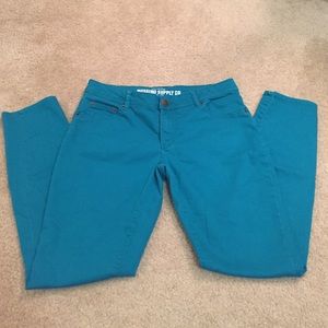 Teal skinny pants!