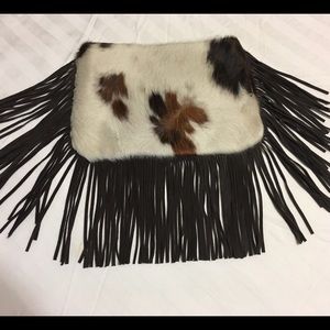 Express Leather Fringed Cow Hide Clutch