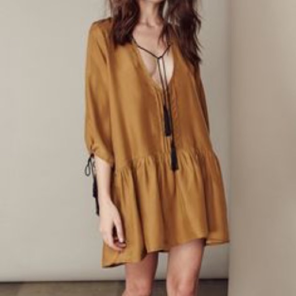 Plunge Deep V Neck Satin Tassel Oversized Dress