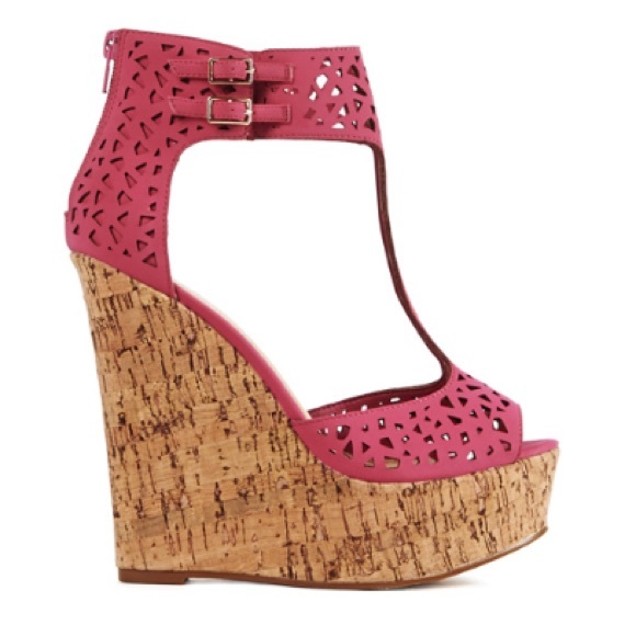 FUSCHIA Wedge Open Toe Shoes - Picture 2 of 4