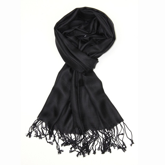 Black Soft Silky Plain Solid Pashmina Scarf - Picture 2 of 4