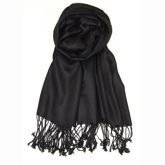 Black Soft Silky Plain Solid Pashmina Scarf - Picture 3 of 4