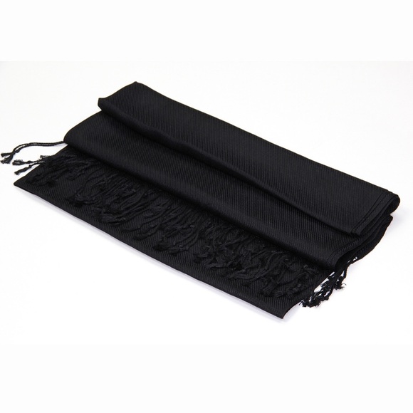 Black Soft Silky Plain Solid Pashmina Scarf - Picture 4 of 4