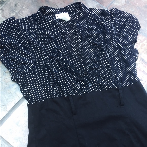 pinup style dress with black and  white polka dots